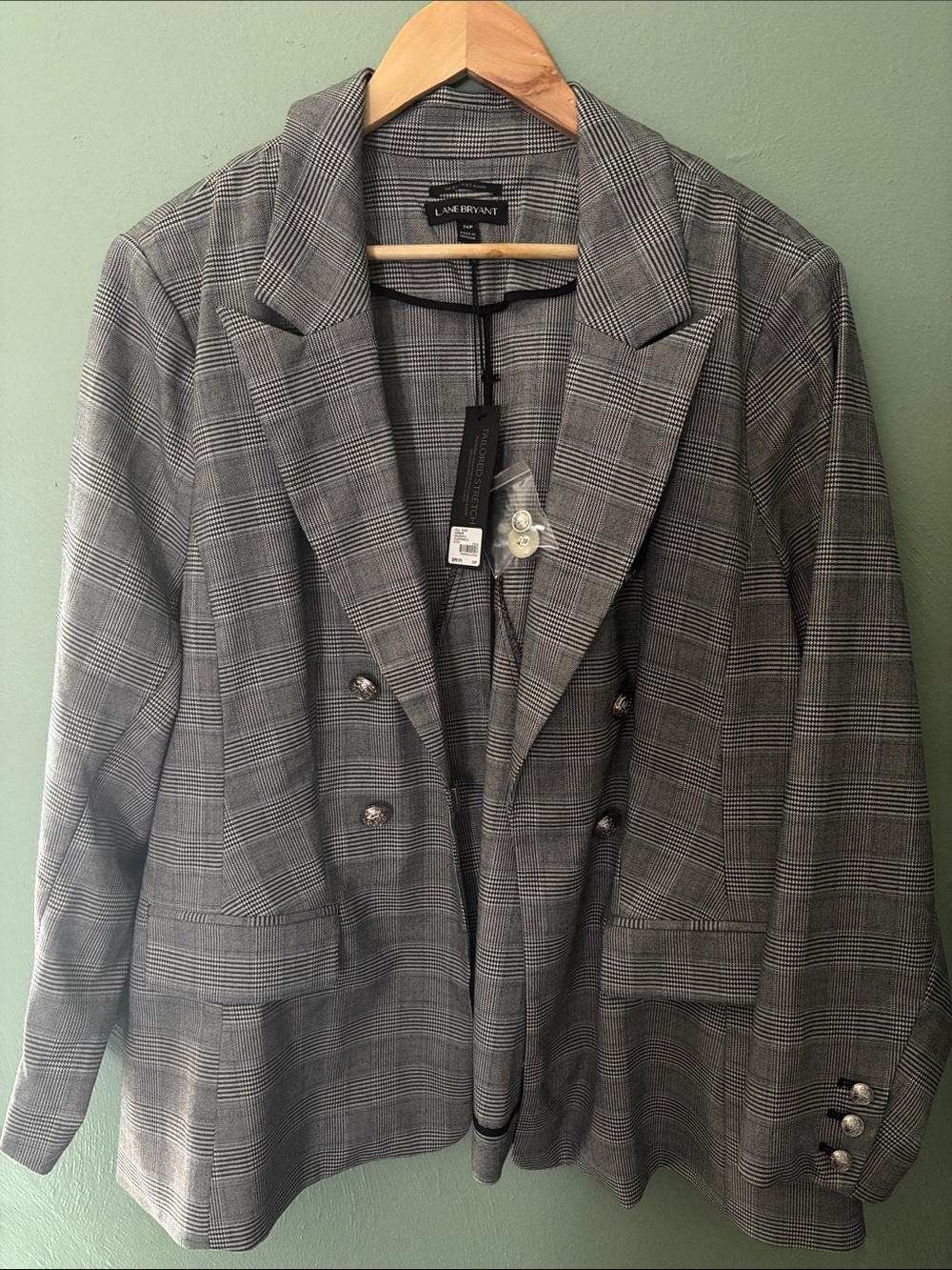 Lane Bryant Gray Plaid Double-Breasted Blazer Jacket size 26p